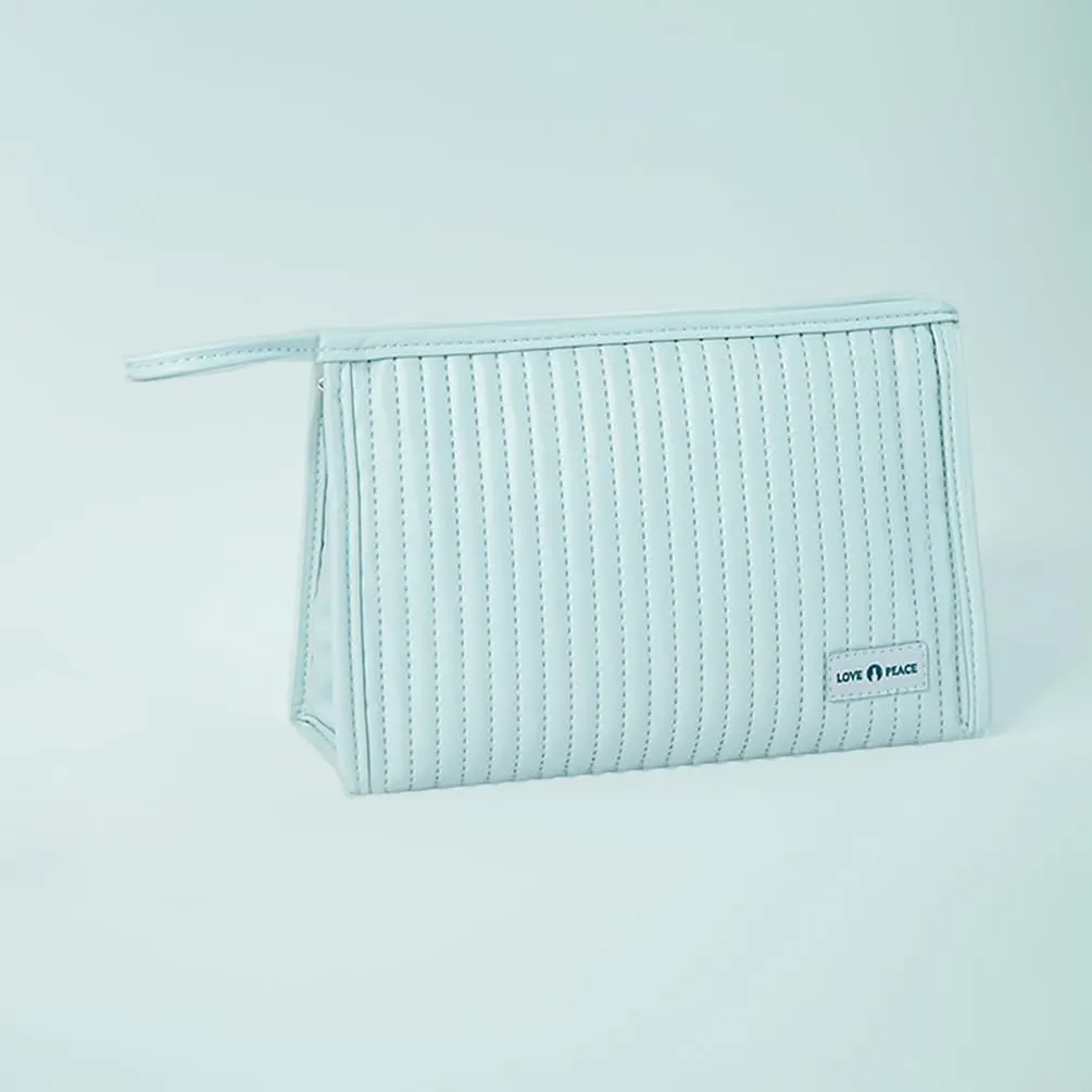 2 Pcs Makeup Bags, Mini Bag for Purse,Flat Bottom Makeup Pouch with Mesh Pockets for Travel, Minimalism Cosmetic Pouch (Light Blue)