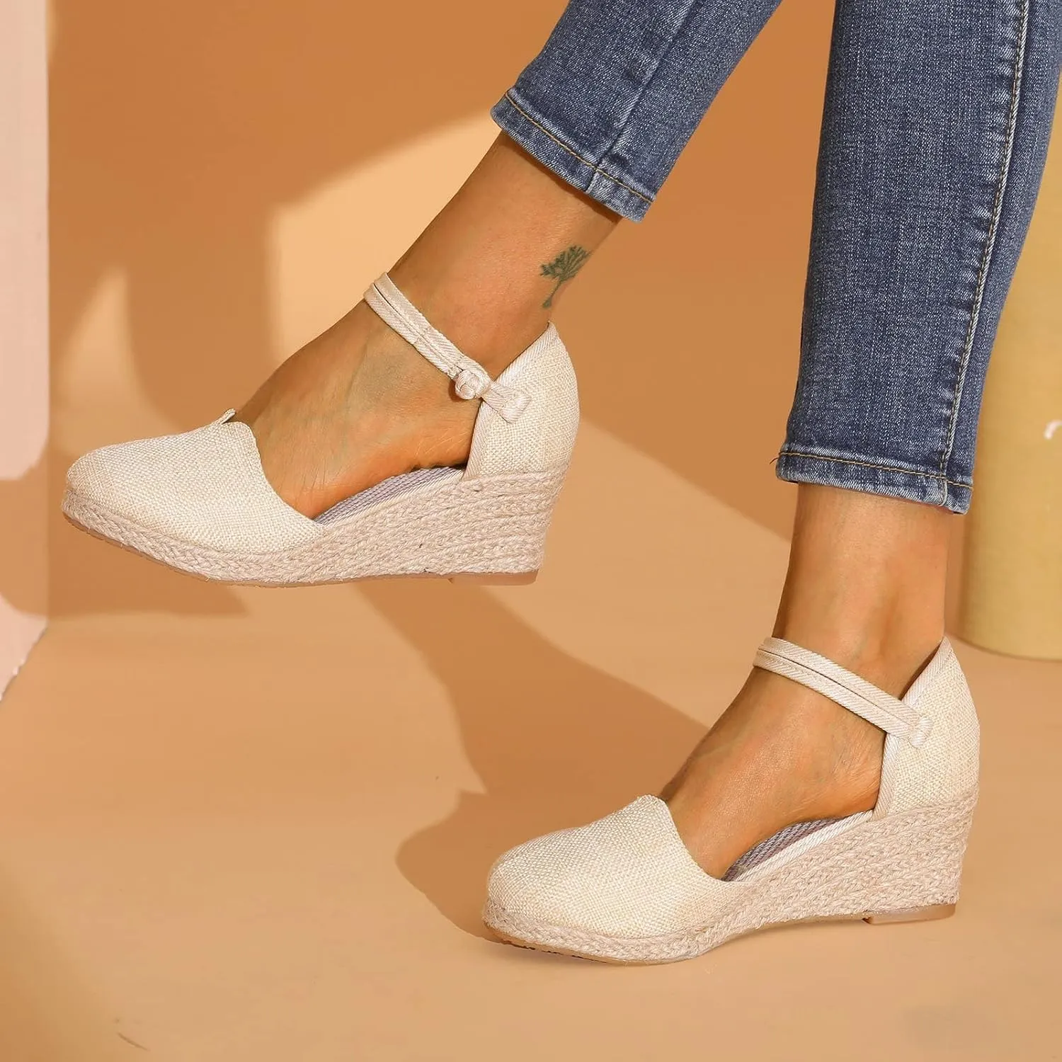 2025 New Sandals for Women Dressy Summer Women's Ankle Strap Closed Toe Espadrille Wedge Sandals Dressy Platform Wedge Sandals Casual Shoes Closed Toe Sandals Beach Anti-Slip Sandals