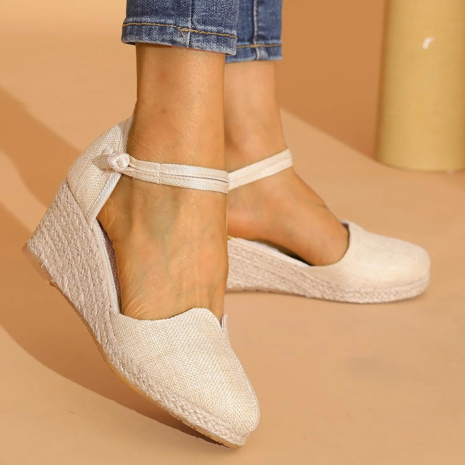 2025 New Sandals for Women Dressy Summer Women's Ankle Strap Closed Toe Espadrille Wedge Sandals Dressy Platform Wedge Sandals Casual Shoes Closed Toe Sandals Beach Anti-Slip Sandals