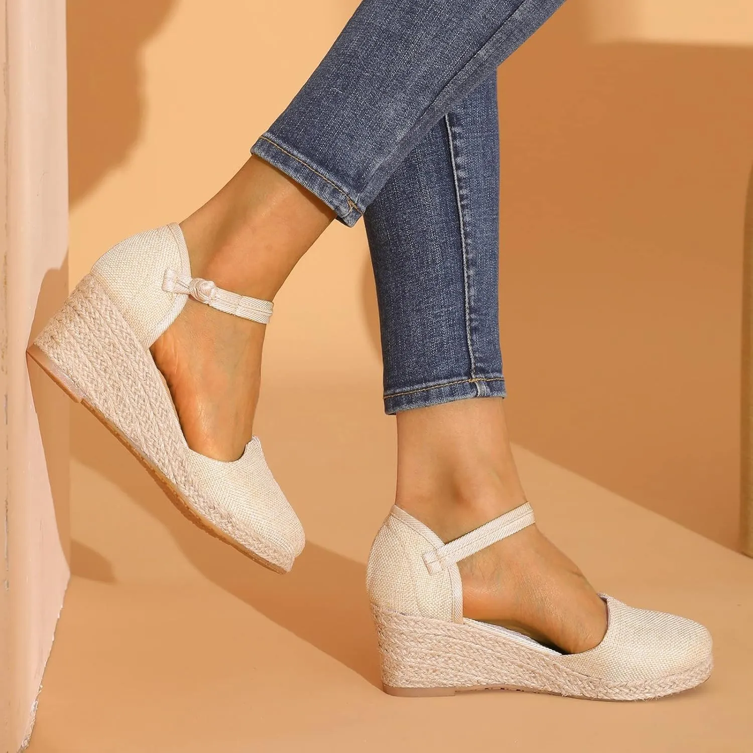 2025 New Sandals for Women Dressy Summer Women's Ankle Strap Closed Toe Espadrille Wedge Sandals Dressy Platform Wedge Sandals Casual Shoes Closed Toe Sandals Beach Anti-Slip Sandals