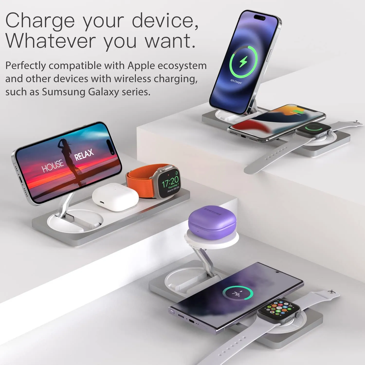 3 in 1 Charging Station for Apple Devices: Used for iPhone and Watch Charging Station with Magsafe Charger Stand, Wireless Charger for iPhone 16/15/14/13/12, Apple Watch 1-9/Ultra, AirPods 3 Pro