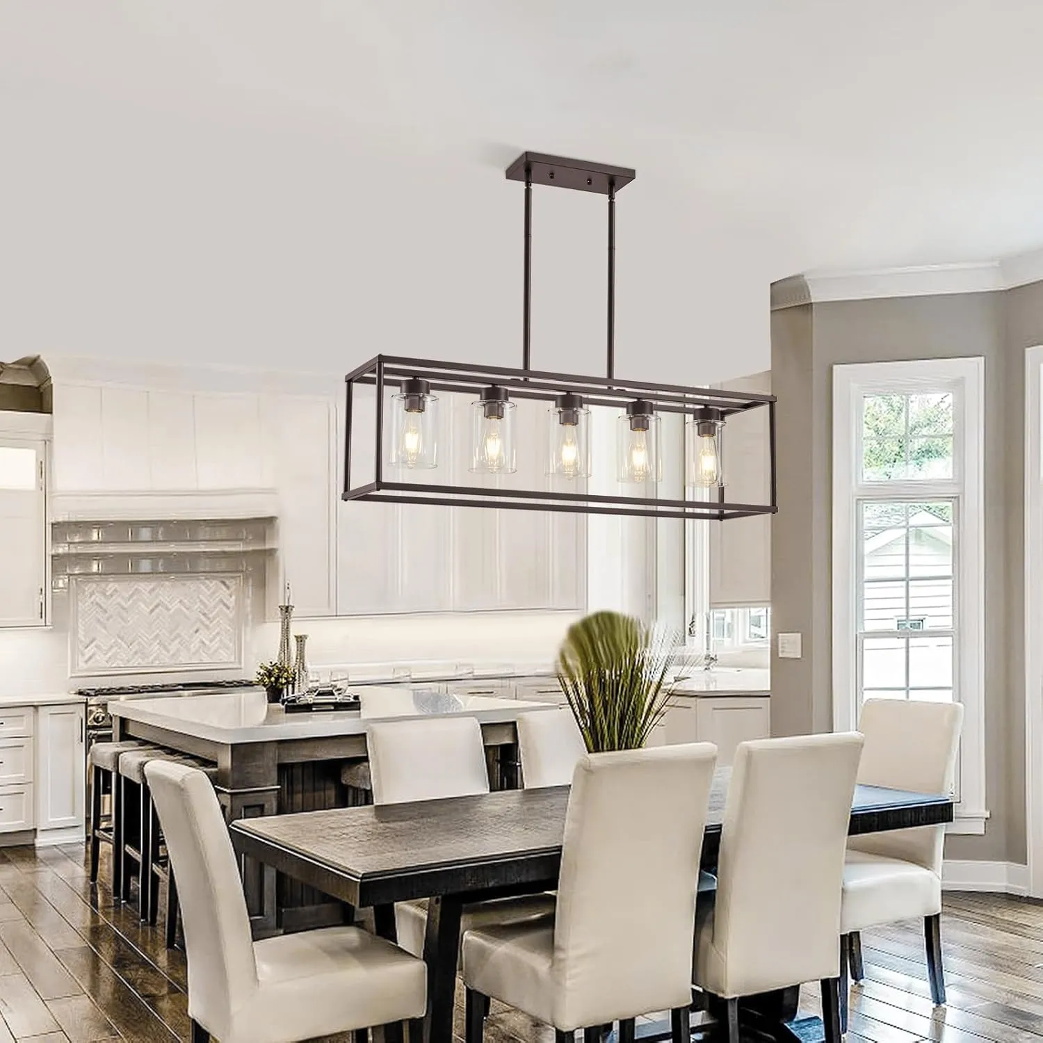 5 Light Oil Rubbed Bronze Dining Room Light Fixture Modern Farmhouse Chandelier Over Table Rectangle Kitchen Island Pendant Lighting Linear Chandelier Living Room Hanging Light Adjustable Height