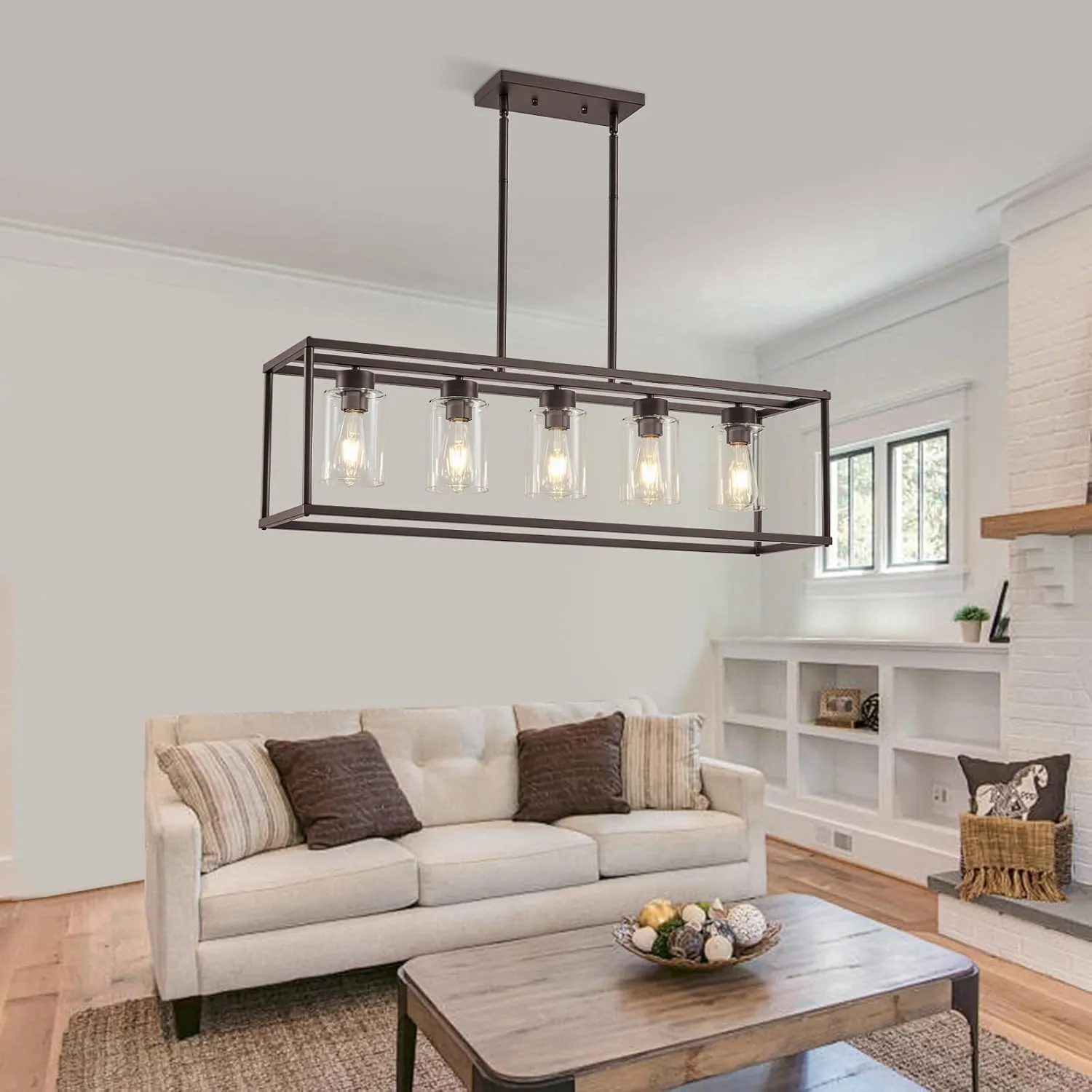 5 Light Oil Rubbed Bronze Dining Room Light Fixture Modern Farmhouse Chandelier Over Table Rectangle Kitchen Island Pendant Lighting Linear Chandelier Living Room Hanging Light Adjustable Height