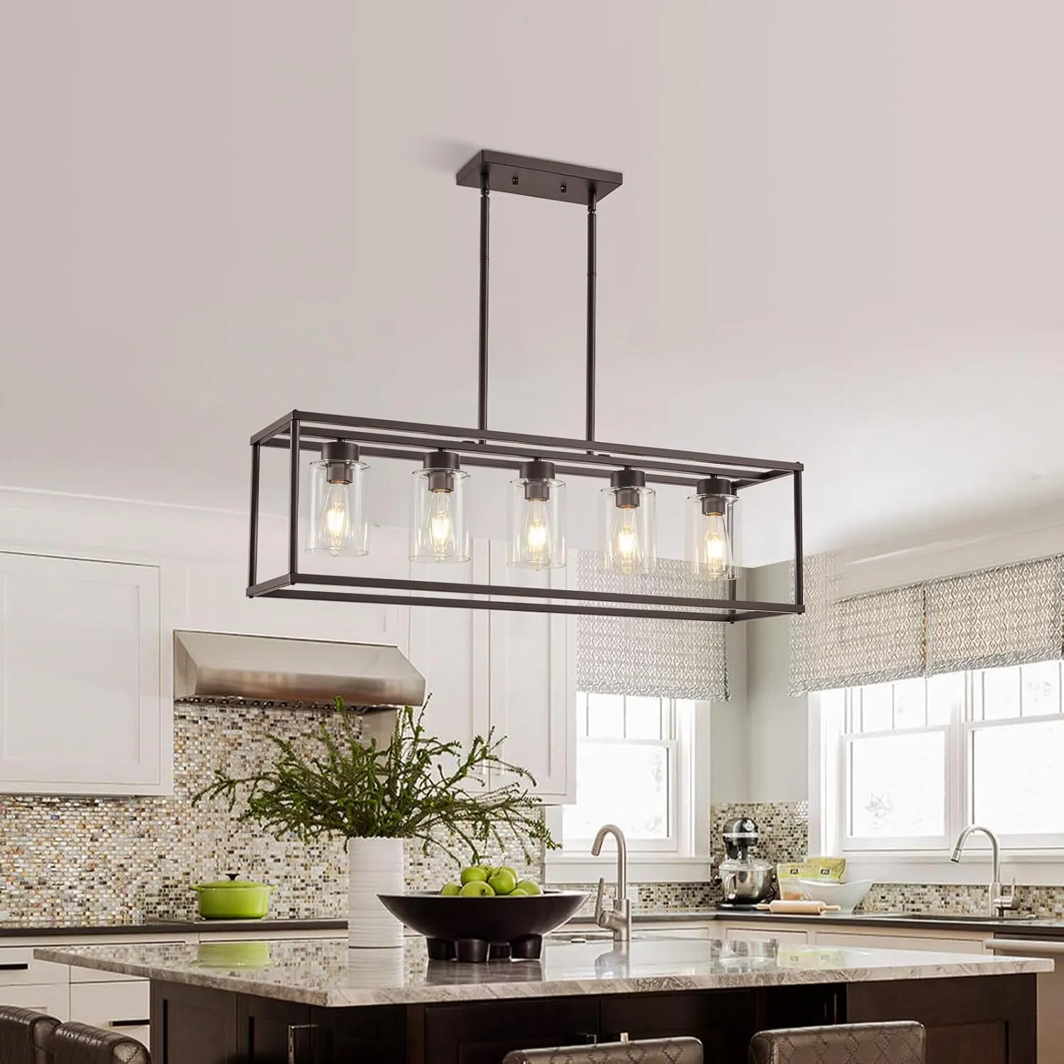 5 Light Oil Rubbed Bronze Dining Room Light Fixture Modern Farmhouse Chandelier Over Table Rectangle Kitchen Island Pendant Lighting Linear Chandelier Living Room Hanging Light Adjustable Height