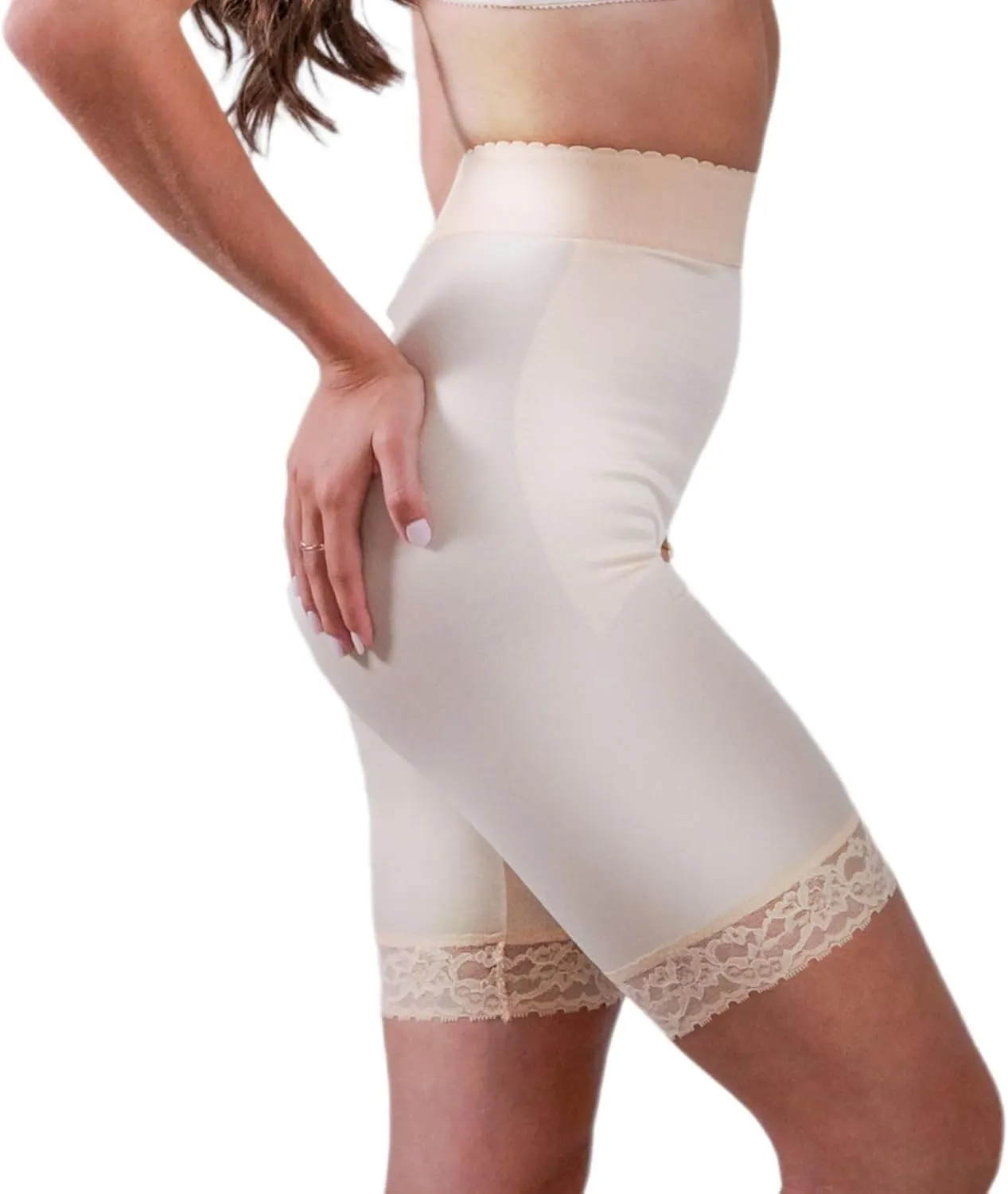 518 High Waist Leg Shaper | Made in USA| Size XS-14X| Light Control | No-Roll Lace Hem