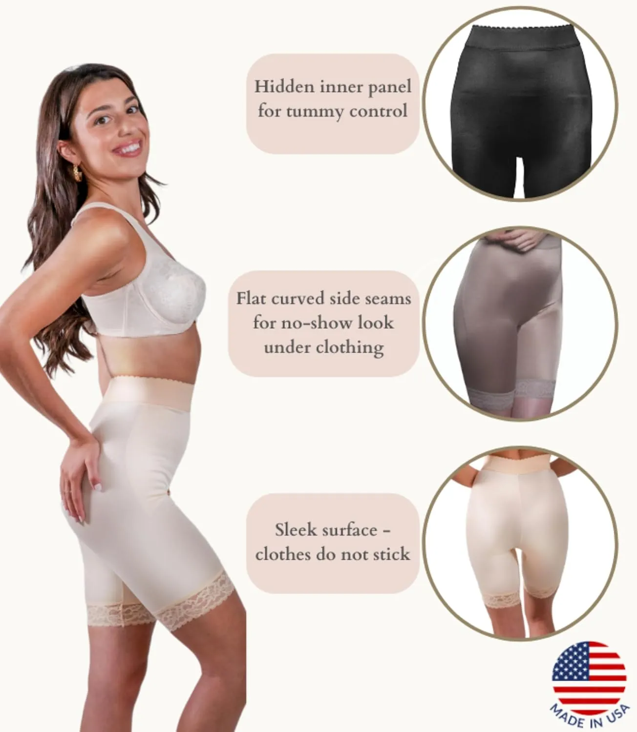 518 High Waist Leg Shaper | Made in USA| Size XS-14X| Light Control | No-Roll Lace Hem
