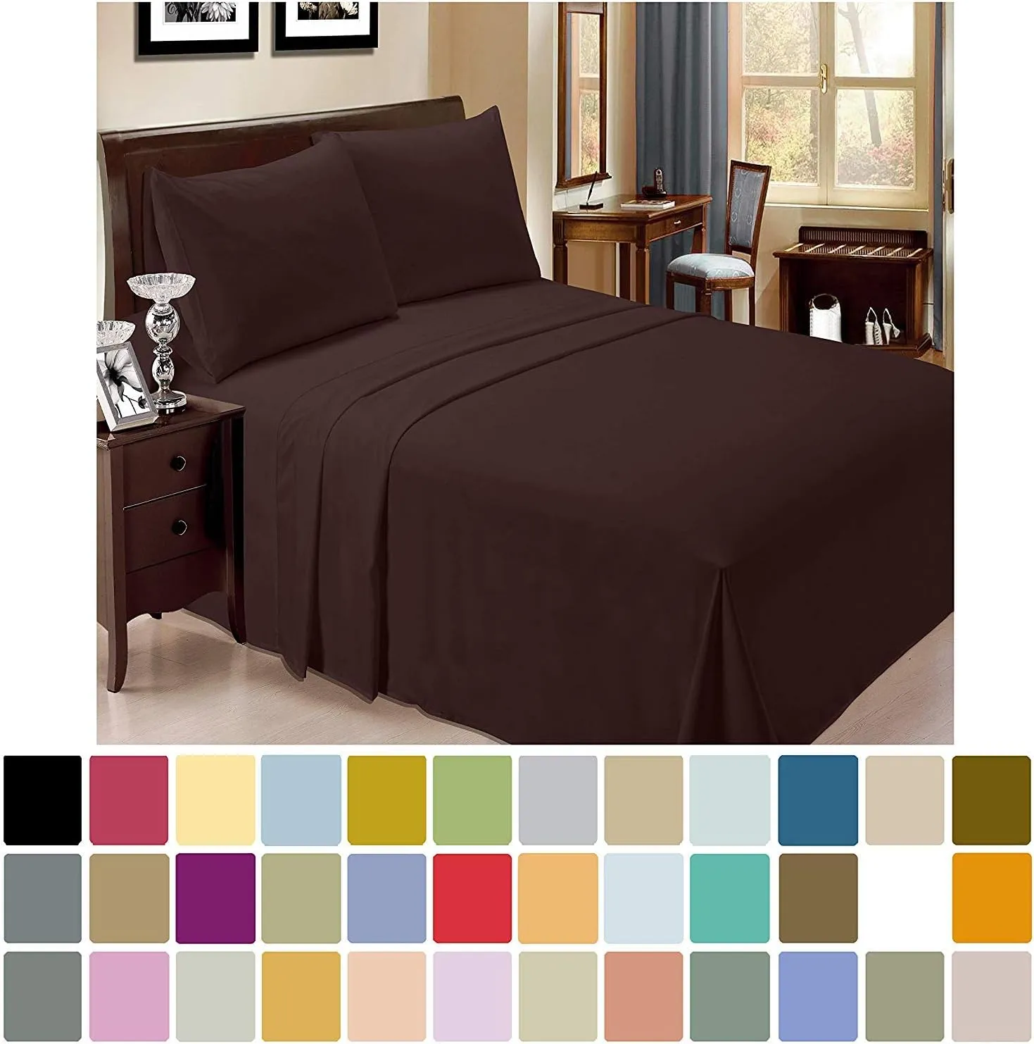 800-Thread-Count 100% Cotton Sheet Pure Brown King-Sheets Set, 4-Piece Long-Staple Cotton Best-Bedding Sheets for Bed, Soft & Silky Sateen Weave Fits Mattress Upto 16'' Deep Pocket