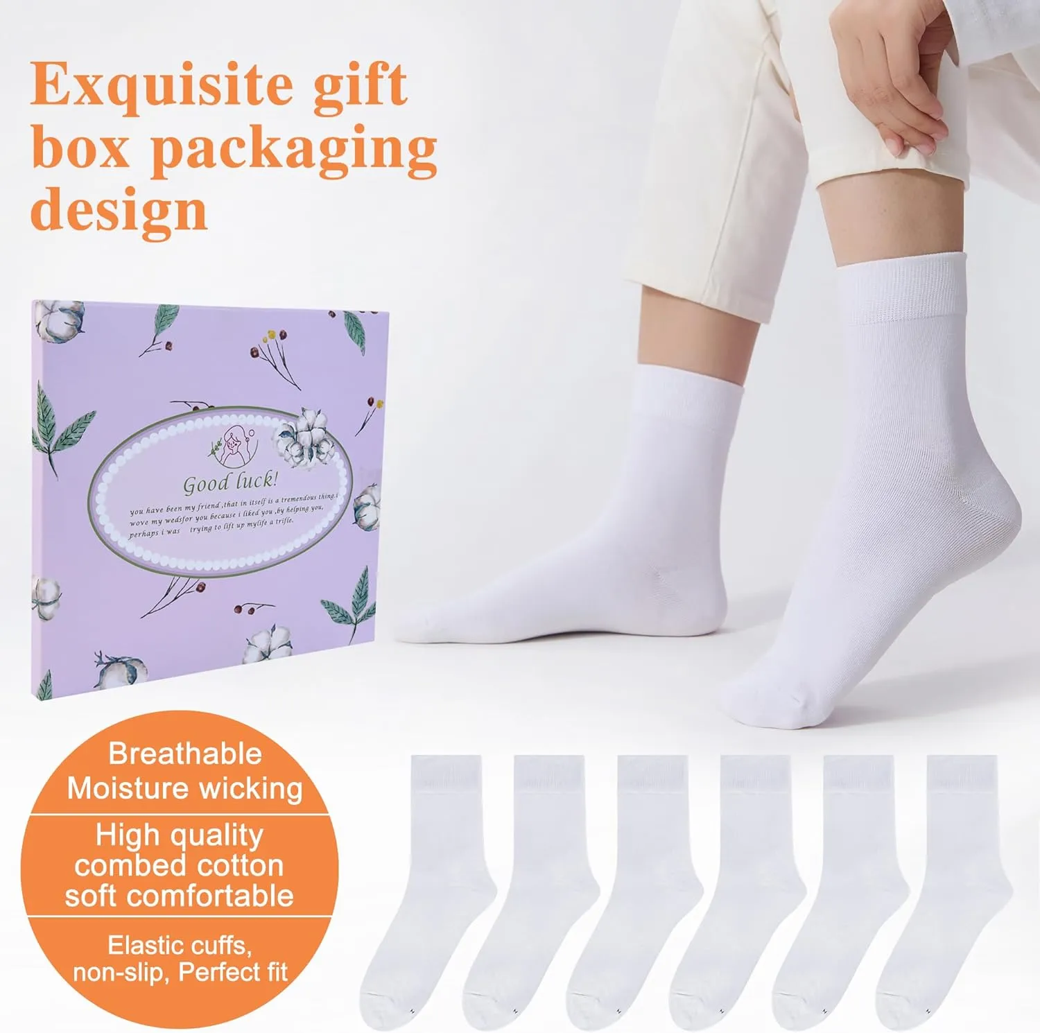 ATBITER Women's Thin Cotton Crew Socks - Soft Casual Dress Bootie Above Ankle Socks 6-Pairs With Gift Box‌