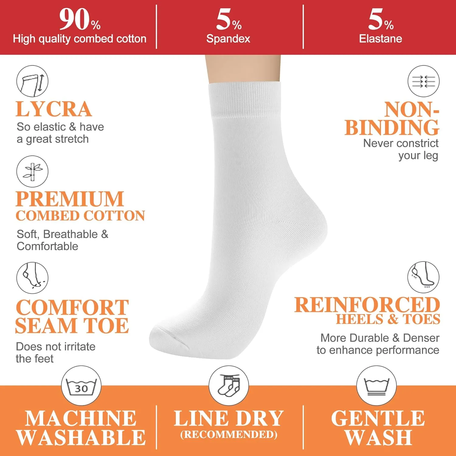 ATBITER Women's Thin Cotton Crew Socks - Soft Casual Dress Bootie Above Ankle Socks 6-Pairs With Gift Box‌