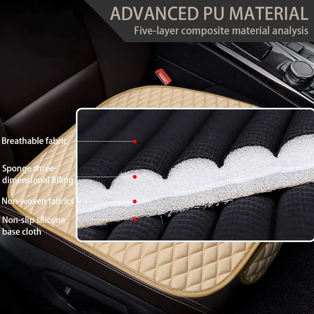 AUCELI Car Seat Bottom Cover, 2 Pack Front Seat Protector Pad Cover, Universal Auto Interior Seat Bottom Anti-Slip Cushion Mat, Soft and Breathable, Car Accessories for Truck, SUV, Van (Beige)