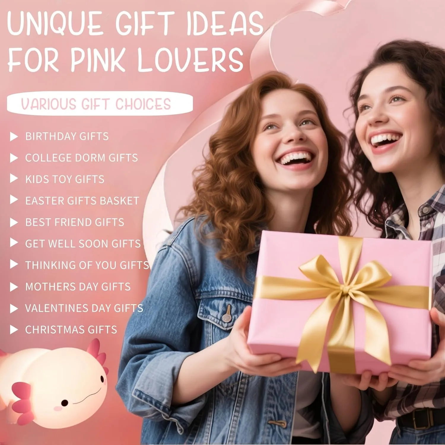 Axolotl Night Light, Cute Axolotl Lamp Kids Pink Gifts, Rechargeable Kawaii Room Decor, Axolotl Light Squishy Animal Toys, Dimmable Silicone LED Nightlight, Boys Girls College Dorm Stuff