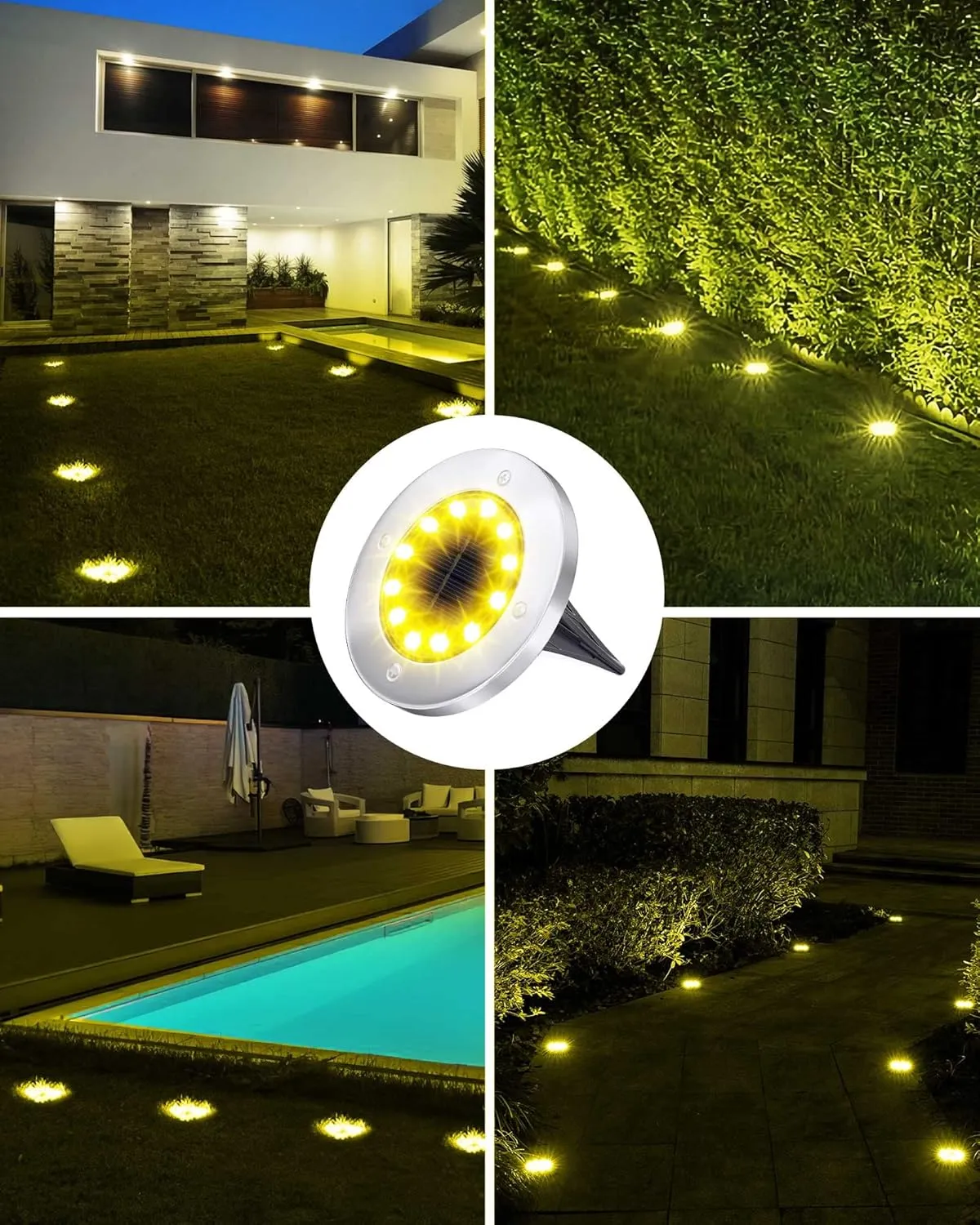 Biling Solar Outdoor Lights 12 Pack - 12 LED Flat Pathway Lights, Waterproof, Solar Powered for Yard Walkway Garden Driveway (Warm White)