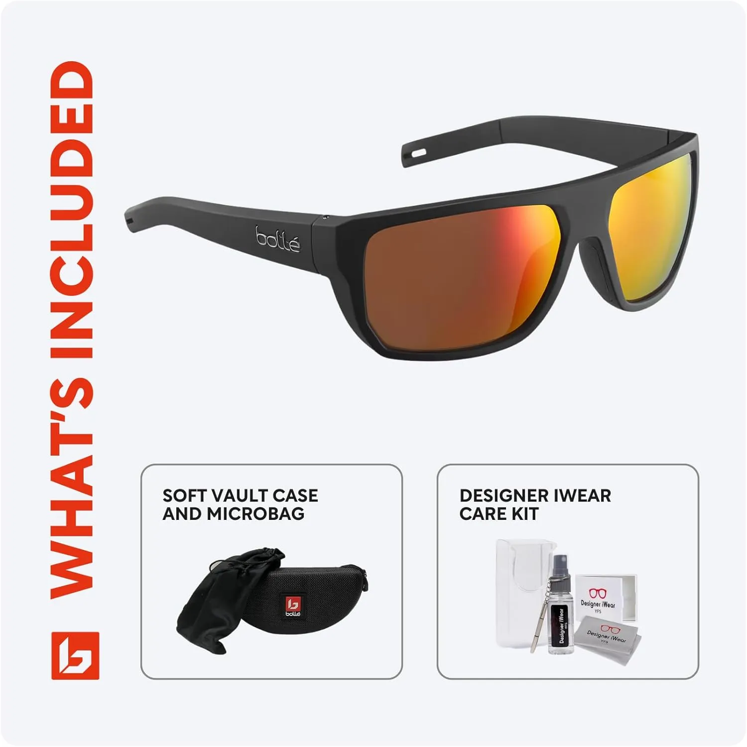 Bolle Vulture 62MM Flat Top Sunglasses for Men   BUNDLE With Designer iWear Complimentary Eyewear Kit