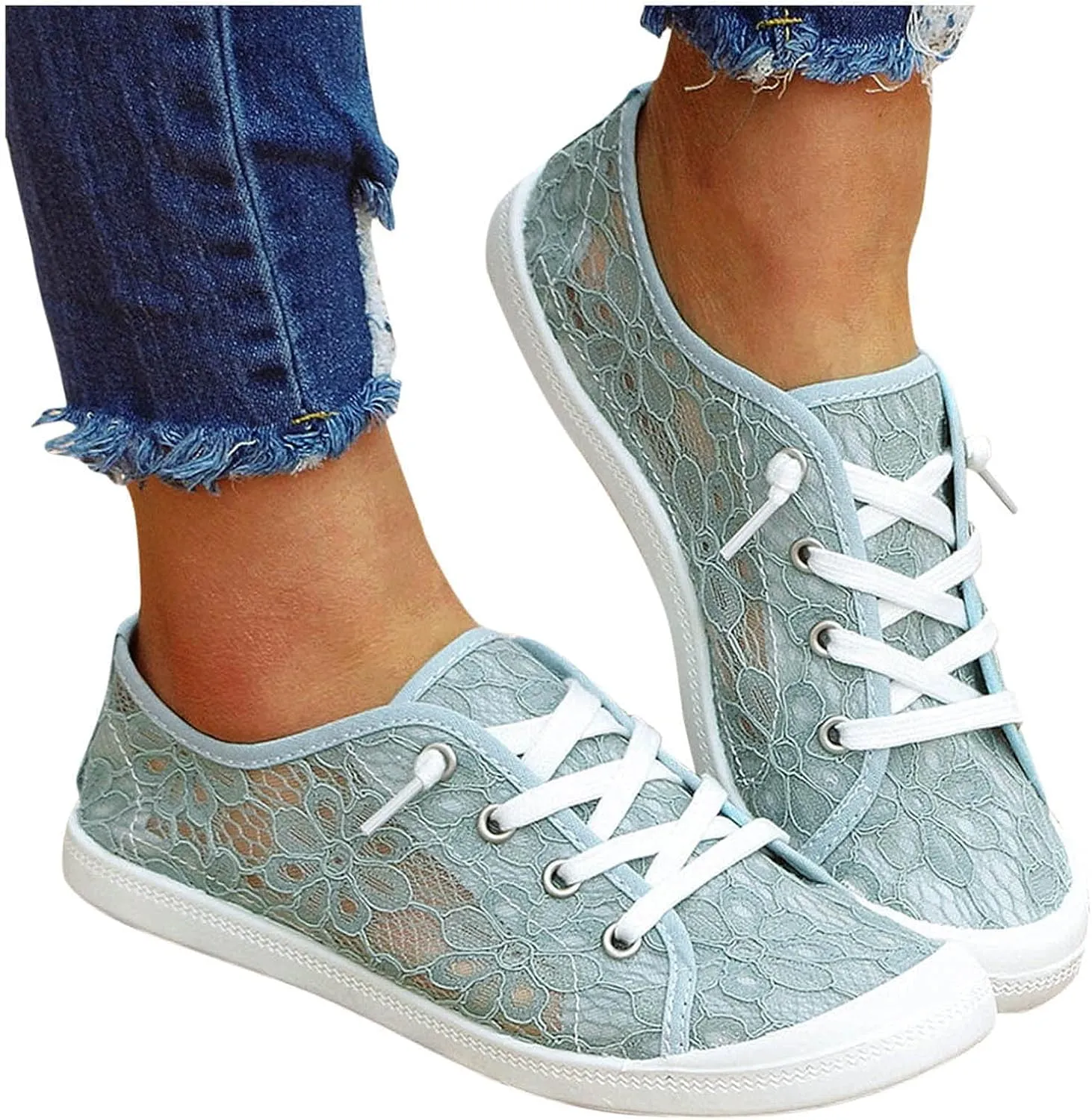 BORAMAX Women's Canvas Sneakers Low Cut Canvas Shoes Lace Up Fashion Tennis Shoes Breathable Flats Bride Lace Sneakers