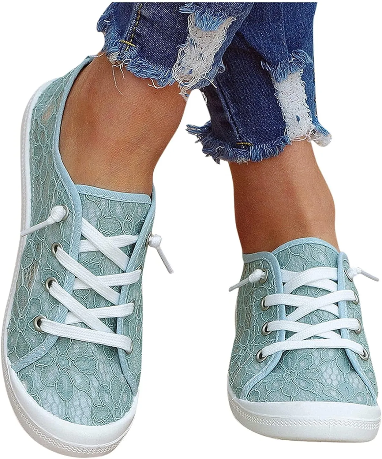 BORAMAX Women's Canvas Sneakers Low Cut Canvas Shoes Lace Up Fashion Tennis Shoes Breathable Flats Bride Lace Sneakers