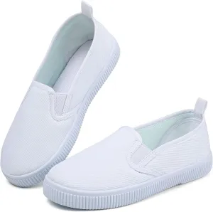 Boy's Girl's Kids White Canvas Shoes for Kids Slip-On Lightweight Sneakers Casual Skin-Friendly Walking Running Shoes(Toddler/Little Kids/Big Kids)