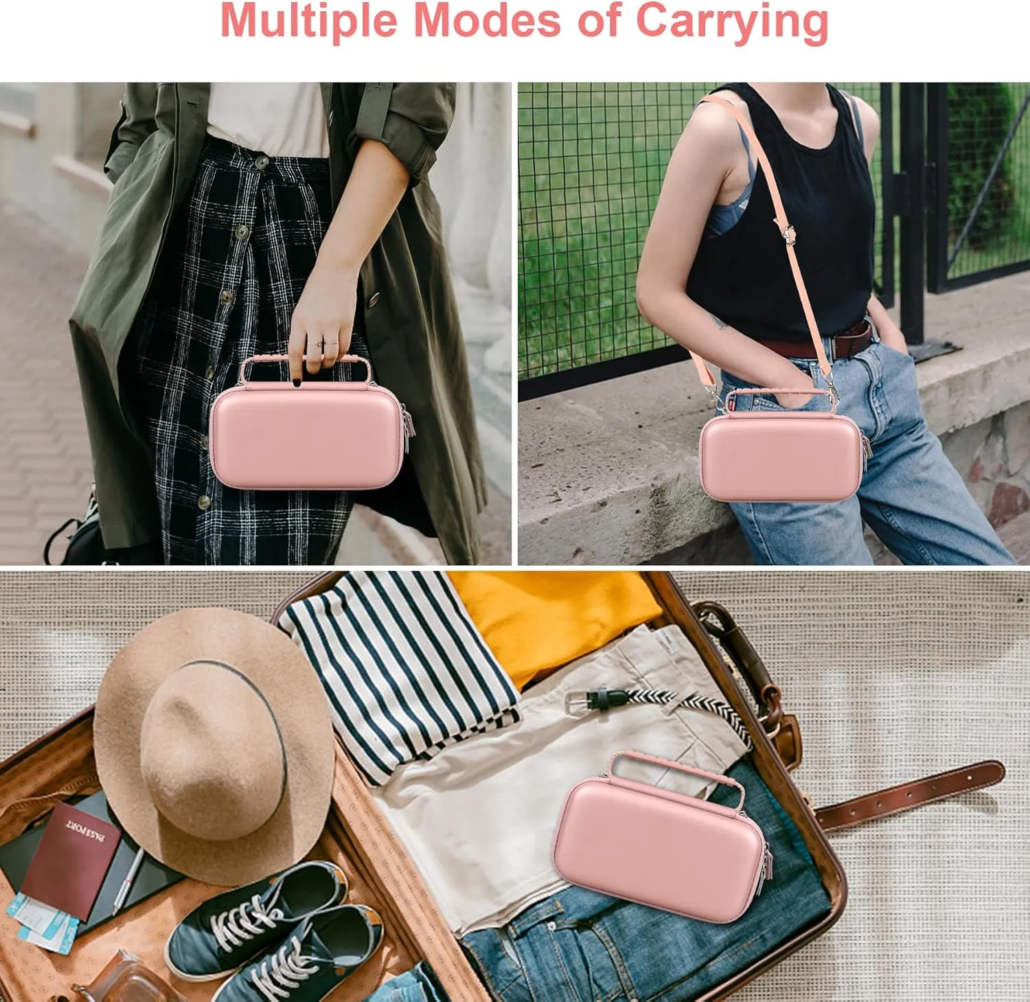 Canboc Carrying Case for Asthma Inhaler, Handheld Spacer for Adults and Kids, Mask, Inhaler Spacer Bag with Removable Shoulder Strap, Mesh Pocket fit Medicine or Essentials, Rose Gold (Case Only)