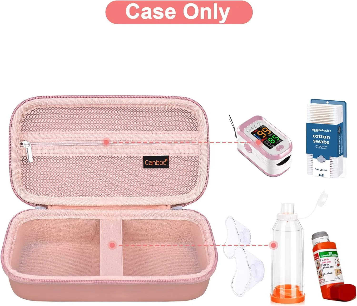 Canboc Carrying Case for Asthma Inhaler, Handheld Spacer for Adults and Kids, Mask, Inhaler Spacer Bag with Removable Shoulder Strap, Mesh Pocket fit Medicine or Essentials, Rose Gold (Case Only)