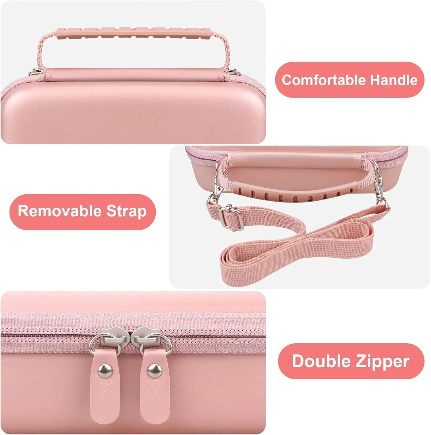 Canboc Carrying Case for Asthma Inhaler, Handheld Spacer for Adults and Kids, Mask, Inhaler Spacer Bag with Removable Shoulder Strap, Mesh Pocket fit Medicine or Essentials, Rose Gold (Case Only)