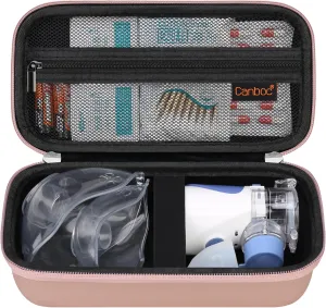 Canboc Hard Travel Case for Portable Handheld Inhaler Nebulizer, Home Compression Nebulizer for Adults and Kids, Mesh Pocket fit Packets of Medication or Other Essentials, Rose Gold (Case Only)