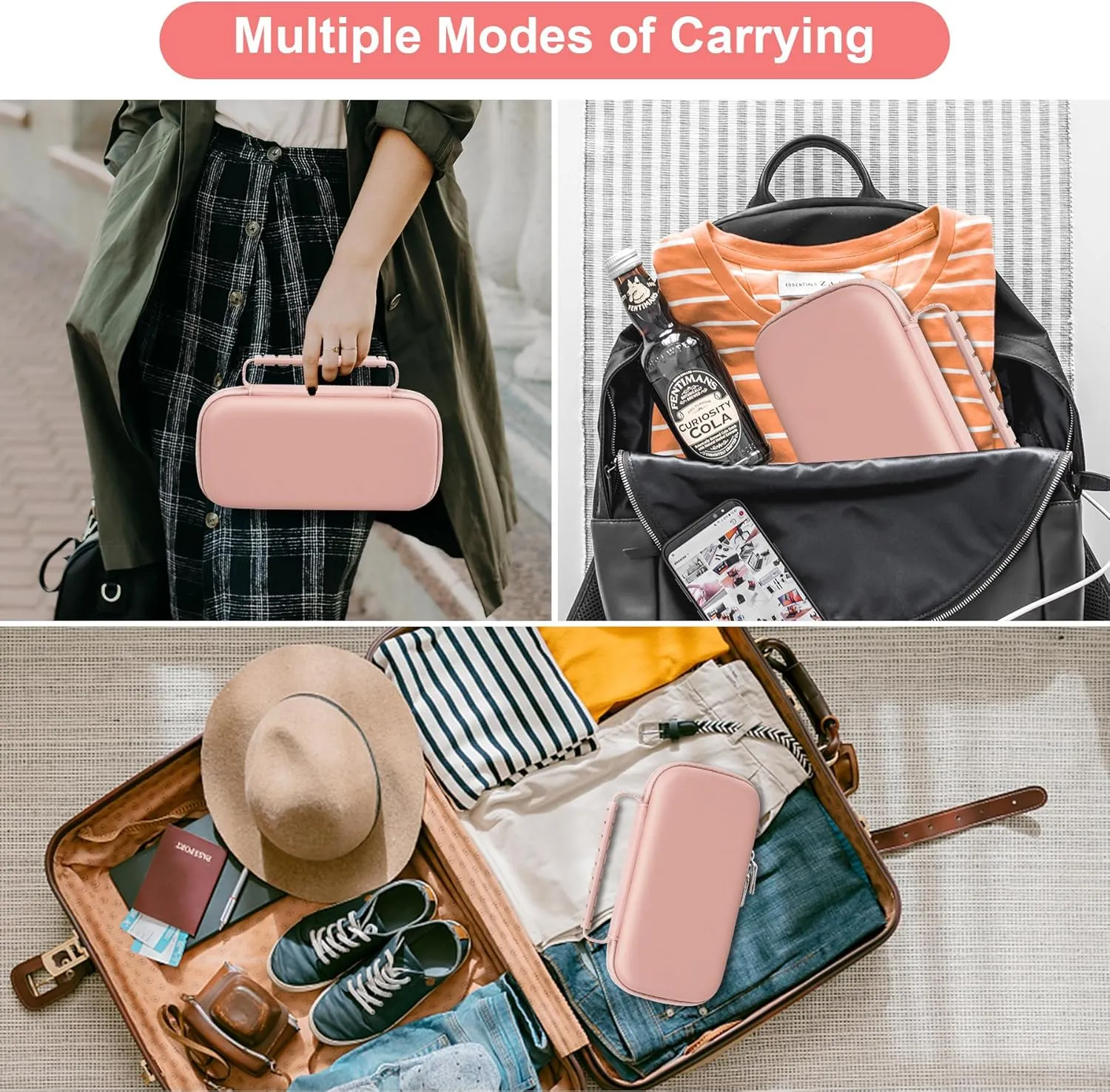 Canboc Hard Travel Case for Portable Handheld Inhaler Nebulizer, Home Compression Nebulizer for Adults and Kids, Mesh Pocket fit Packets of Medication or Other Essentials, Rose Gold (Case Only)