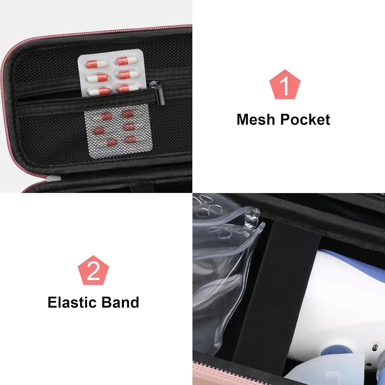Canboc Hard Travel Case for Portable Handheld Inhaler Nebulizer, Home Compression Nebulizer for Adults and Kids, Mesh Pocket fit Packets of Medication or Other Essentials, Rose Gold (Case Only)