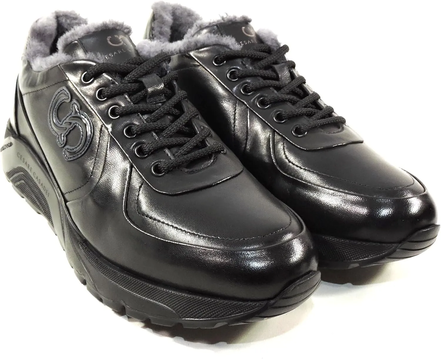 Casadei Men's Black Soft Leather Lamb Fur Winter Fashion Sneakers