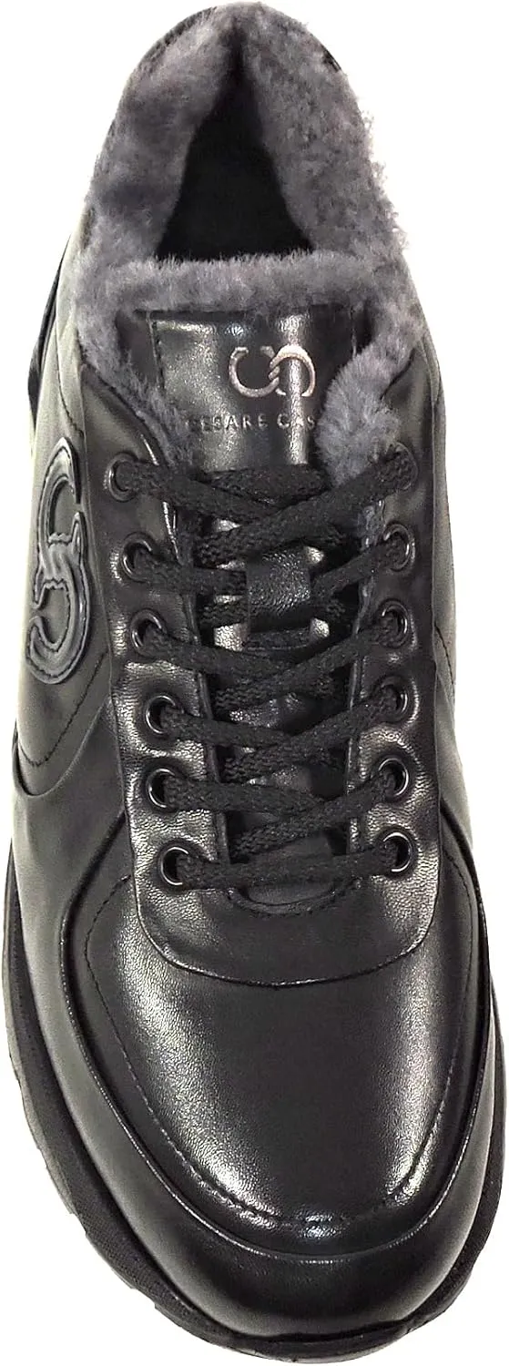 Casadei Men's Black Soft Leather Lamb Fur Winter Fashion Sneakers