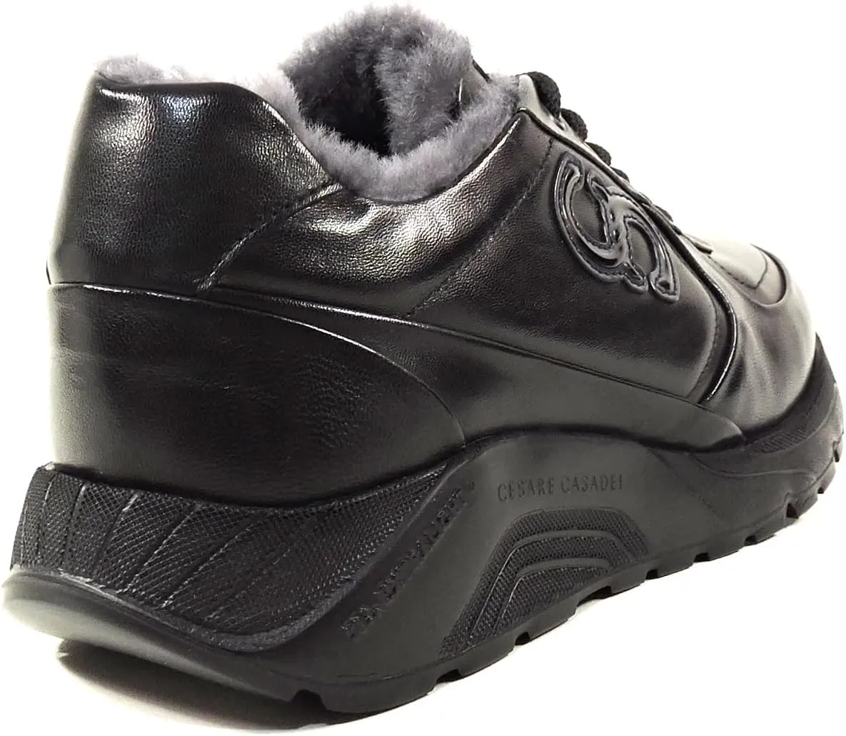 Casadei Men's Black Soft Leather Lamb Fur Winter Fashion Sneakers