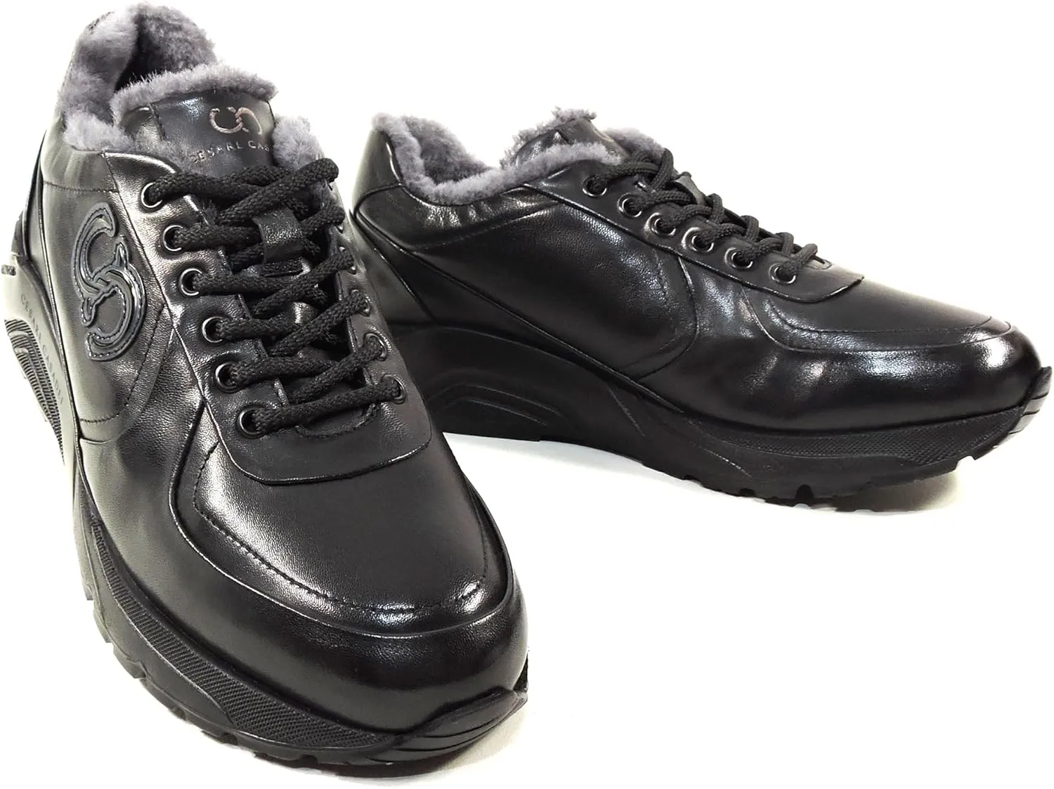 Casadei Men's Black Soft Leather Lamb Fur Winter Fashion Sneakers