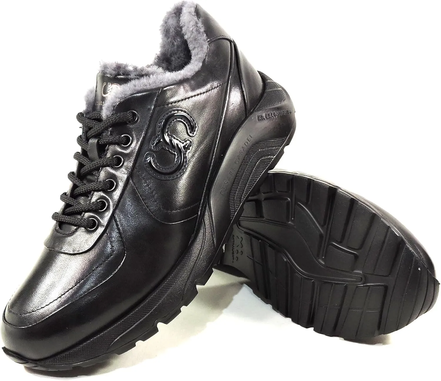 Casadei Men's Black Soft Leather Lamb Fur Winter Fashion Sneakers