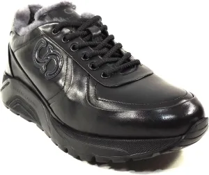 Casadei Men's Black Soft Leather Lamb Fur Winter Fashion Sneakers