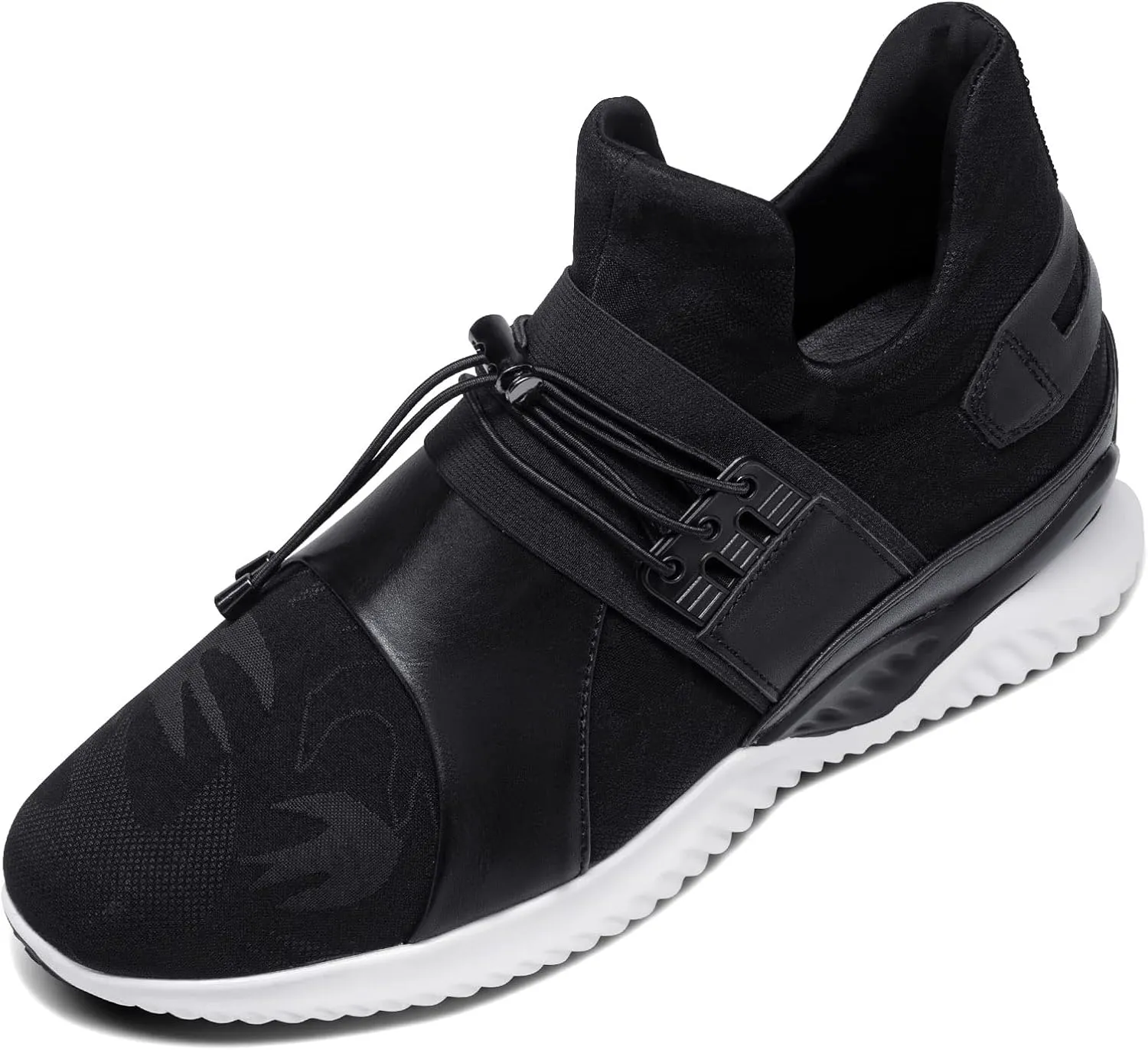 CHAMARIPA Men's Height Increase Elevator Shoes Genuine Leather Casual Shoes Black-2.76 Inches Taller H72C62K195D