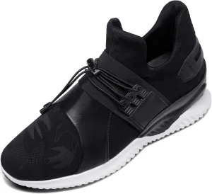 CHAMARIPA Men's Height Increase Elevator Shoes Genuine Leather Casual Shoes Black-2.76 Inches Taller H72C62K195D