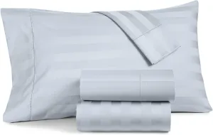 Charter Club Damask Stripe Queen 4 Pieces Sheet Set, 550 Thread Count 100% Supima Cotton Vapor (Light Blue)