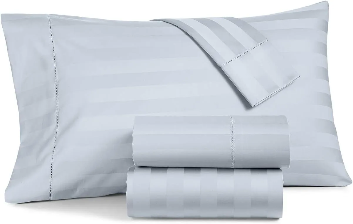 Charter Club Damask Stripe Queen 4 Pieces Sheet Set, 550 Thread Count 100% Supima Cotton Vapor (Light Blue)