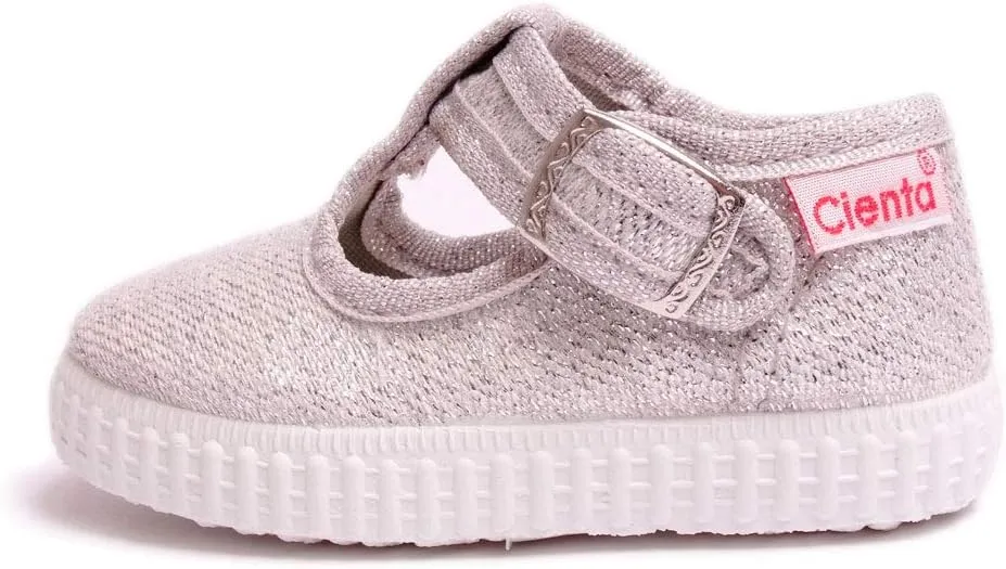 Cienta® Kid's 51013.26 T Strap Silver Sparkle Canvas Girl 21 M EU/5 M US Toddler