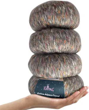 Cotton Alpaca Tweed Alpaca Yarn for Crocheting, 4 Skeins, 588Yds/200G, Free Patterns - Tweed Yarn for Knitting - 3 DK Light Worsted Weight - Dark Gray