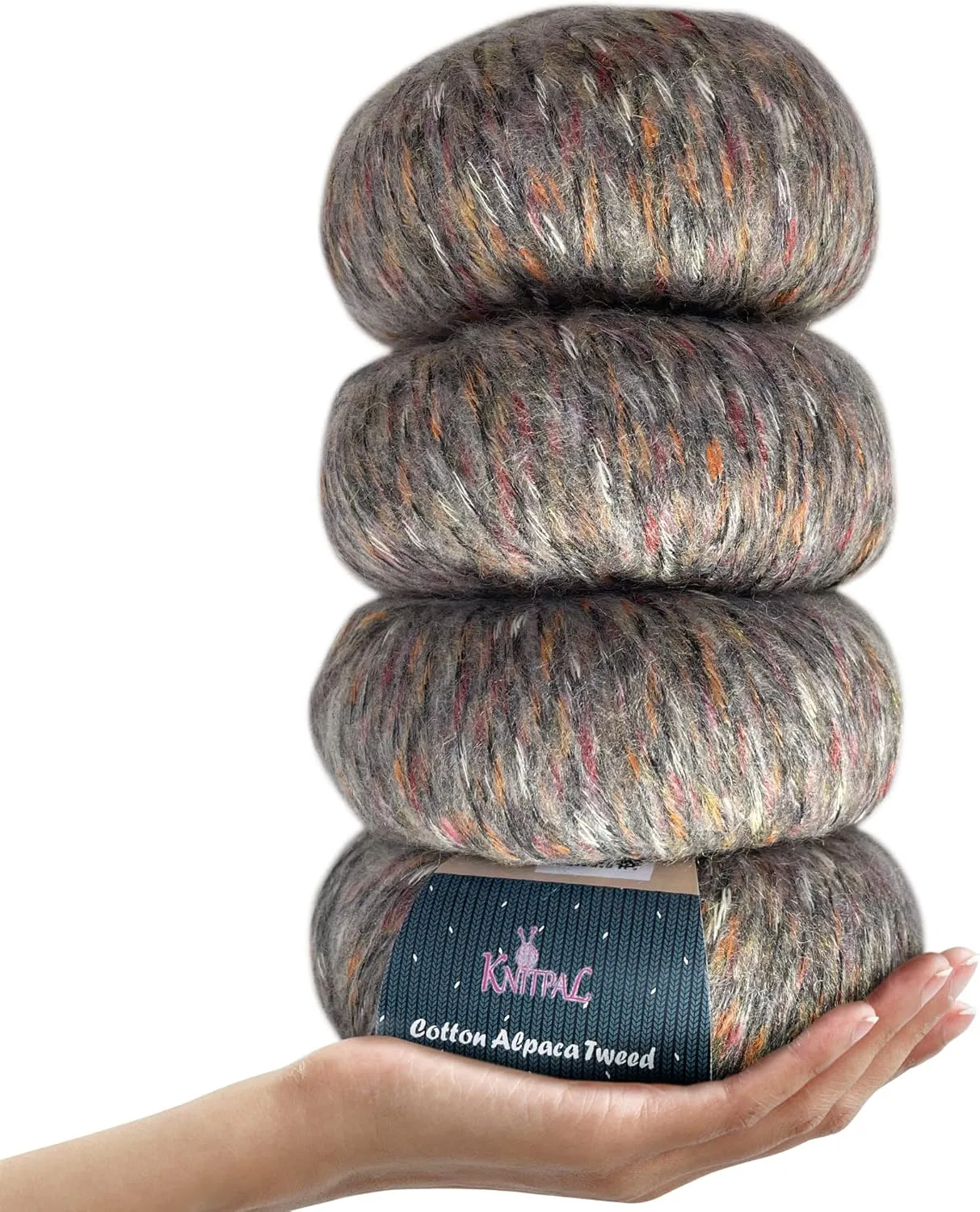 Cotton Alpaca Tweed Alpaca Yarn for Crocheting, 4 Skeins, 588Yds/200G, Free Patterns - Tweed Yarn for Knitting - 3 DK Light Worsted Weight - Dark Gray