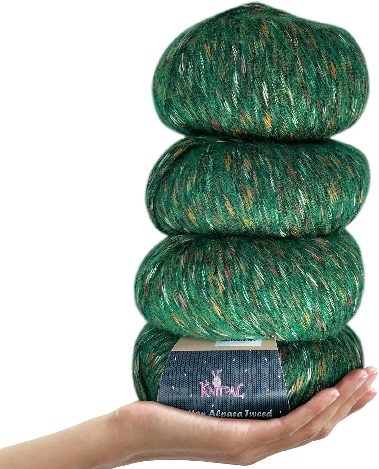 Cotton Alpaca Tweed Alpaca Yarn for Crocheting, 4 Skeins, 588Yds/200G, Free Patterns - Tweed Yarn for Knitting - 3 DK Light Worsted Weight - Emerald Green