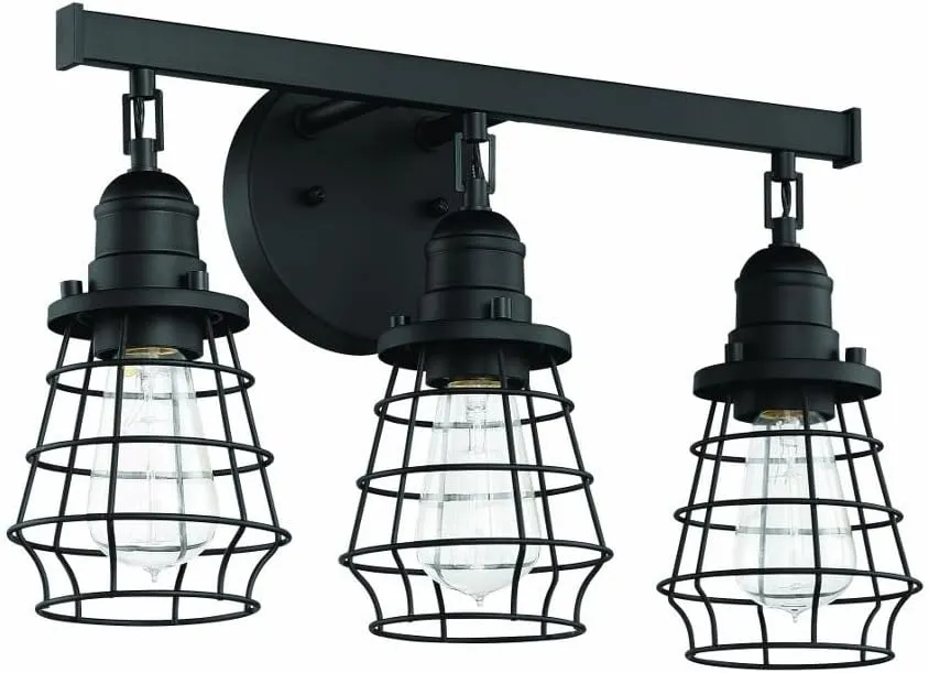 Craftmade 50603-FBSB Thatcher Vintage Industrial Metal Wire Cage Vanity Bath Lighting, 3-Light 300 Watts, Flat Black/Satin Brass