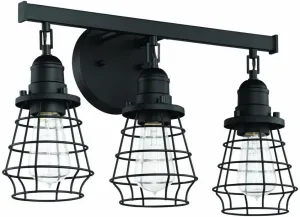 Craftmade 50603-FBSB Thatcher Vintage Industrial Metal Wire Cage Vanity Bath Lighting, 3-Light 300 Watts, Flat Black/Satin Brass