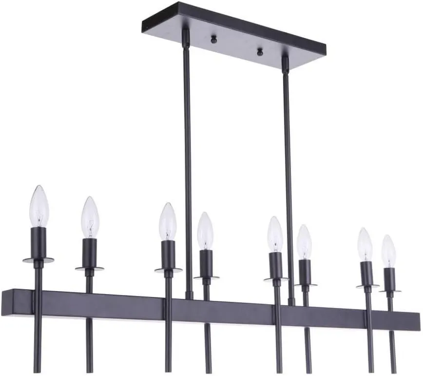 Craftmade 54378-FB Larrson Modern Candle Island Chandelier, 8-Light 480 Total Watts, 9"H x 5"W x 38"L, Flat Black