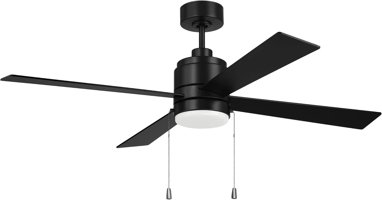 Craftmade McCoy 52 in. 4-Blade Indoor Flat Black Finish Ceiling Fan with Pull Chains and Integrated LED Light Kit