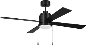 Craftmade McCoy 52 in. 4-Blade Indoor Flat Black Finish Ceiling Fan with Pull Chains and Integrated LED Light Kit