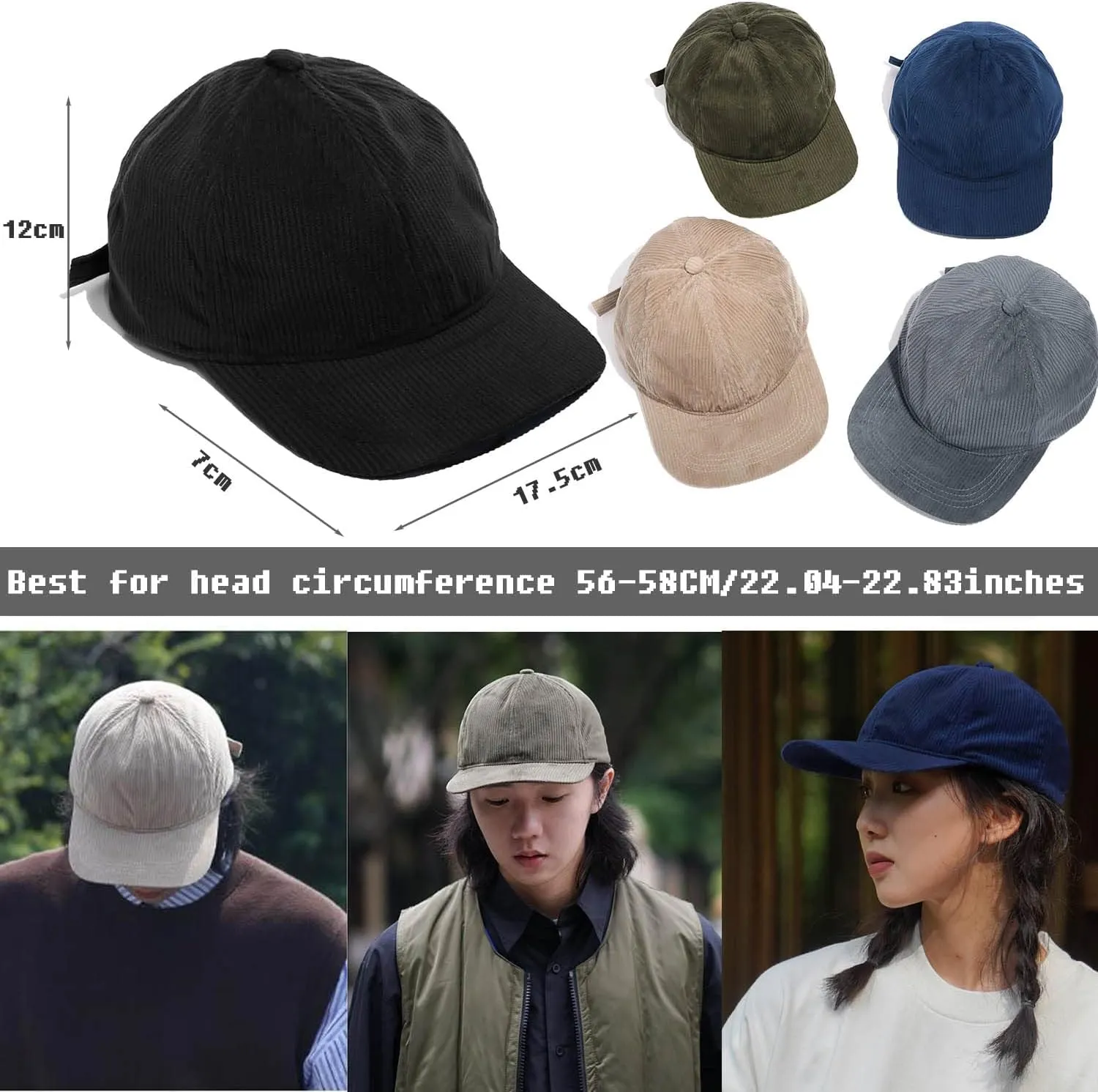 Croogo Flat Bill Cap Classic Corduroy Baseball Cap for Men Women Dad Hat 6 Panel Flat Brimmed Camper Hats Visor Sports Cap