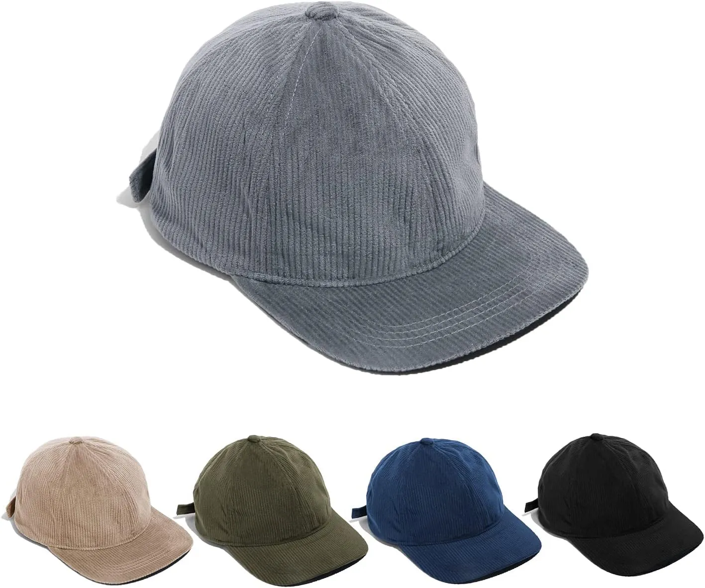 Croogo Flat Bill Cap Classic Corduroy Baseball Cap for Men Women Dad Hat 6 Panel Flat Brimmed Camper Hats Visor Sports Cap