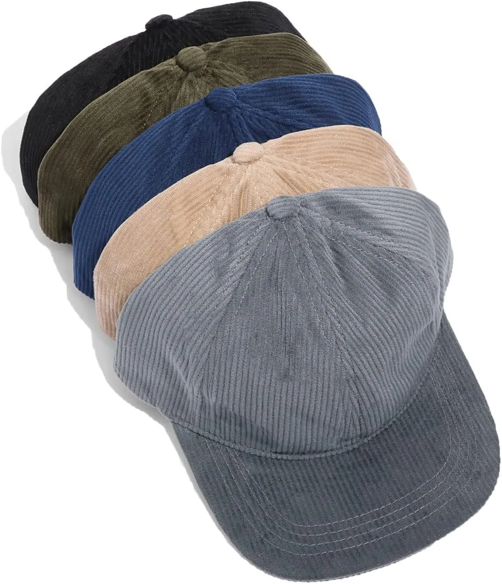 Croogo Flat Bill Cap Classic Corduroy Baseball Cap for Men Women Dad Hat 6 Panel Flat Brimmed Camper Hats Visor Sports Cap