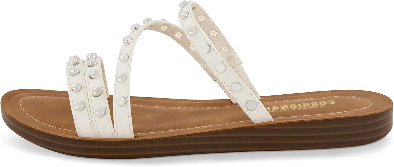 CUSHIONAIRE Women's Andrea strappy stud slide sandal  Memory Foam