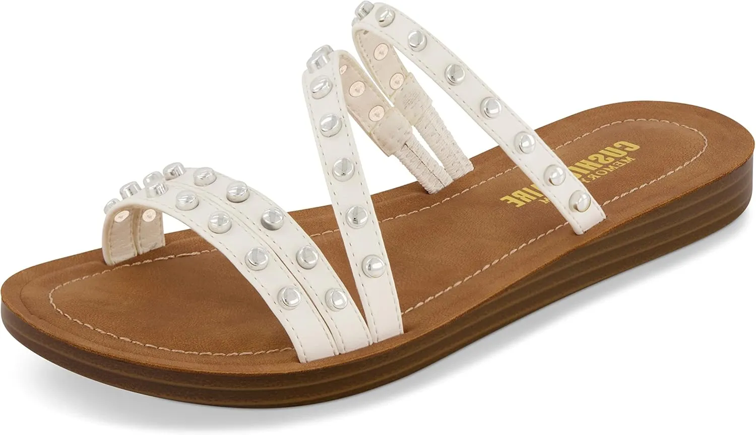 CUSHIONAIRE Women's Andrea strappy stud slide sandal  Memory Foam